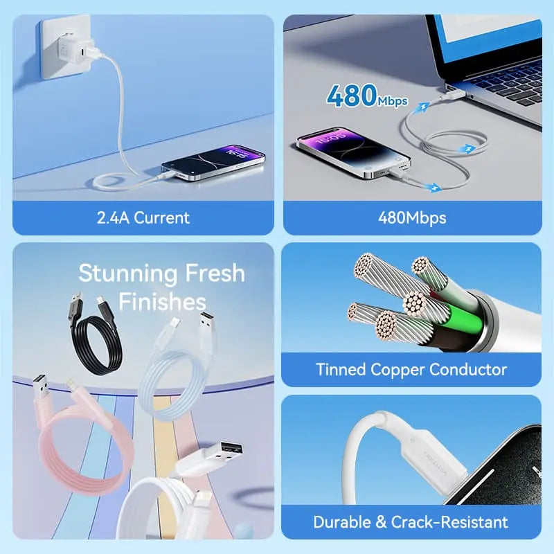 Vention USB 2.0 Type-A Male to Lightning Male 2.4A Cable PVC Type