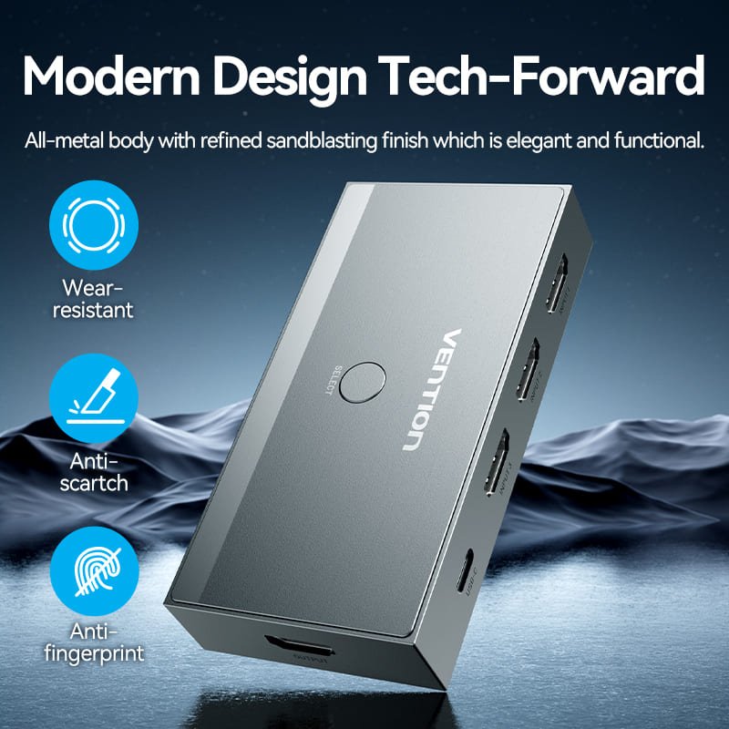 Vention 3 In 1 Out 8K HDMI™ Switcher Gray Aluminium Alloy Type
