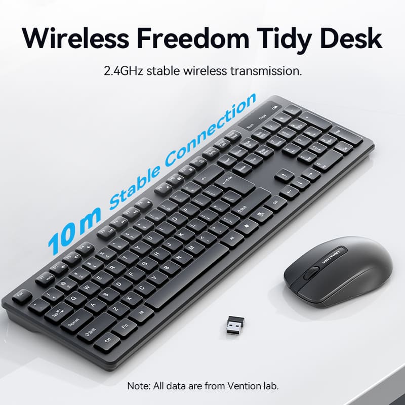 Vention Wireless Full-Sized Keyboard and Mouse Combo with Mouse Pad Black Slim Type - US English Layout