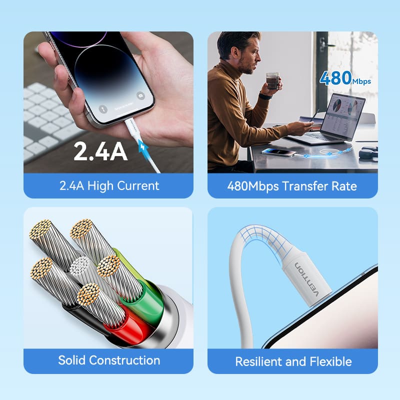 Vention USB 2.0 Type-A Male to Lightning Male 2.4A Cable