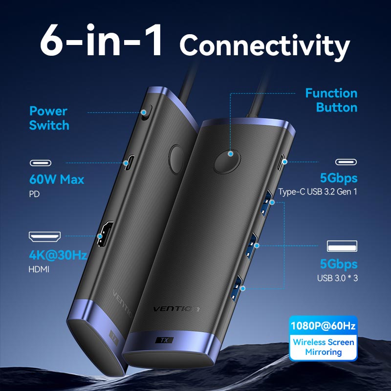 Vention 6-in-1 USB-C Wireless HDMI™ Docking Station