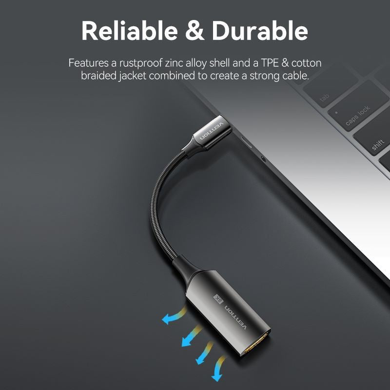 Vention Cotton Braided USB-C to HDMI™ 8K Converter 0.25M Black Zinc Alloy Type