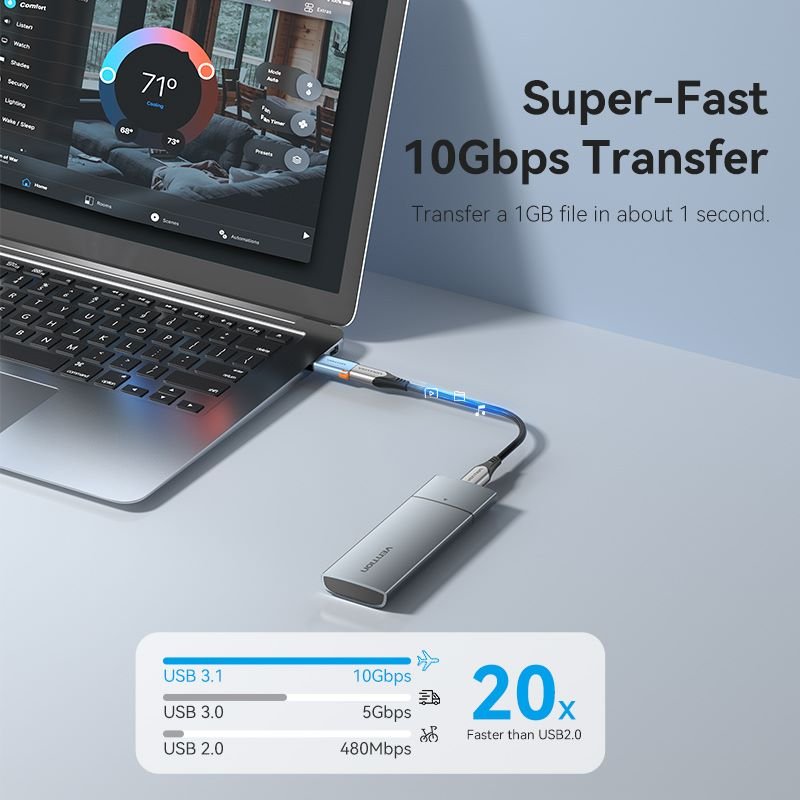 Vention USB 3.1 Type-A Male to USB-C Female Adapter with Lanyard Gray Aluminum Alloy Type