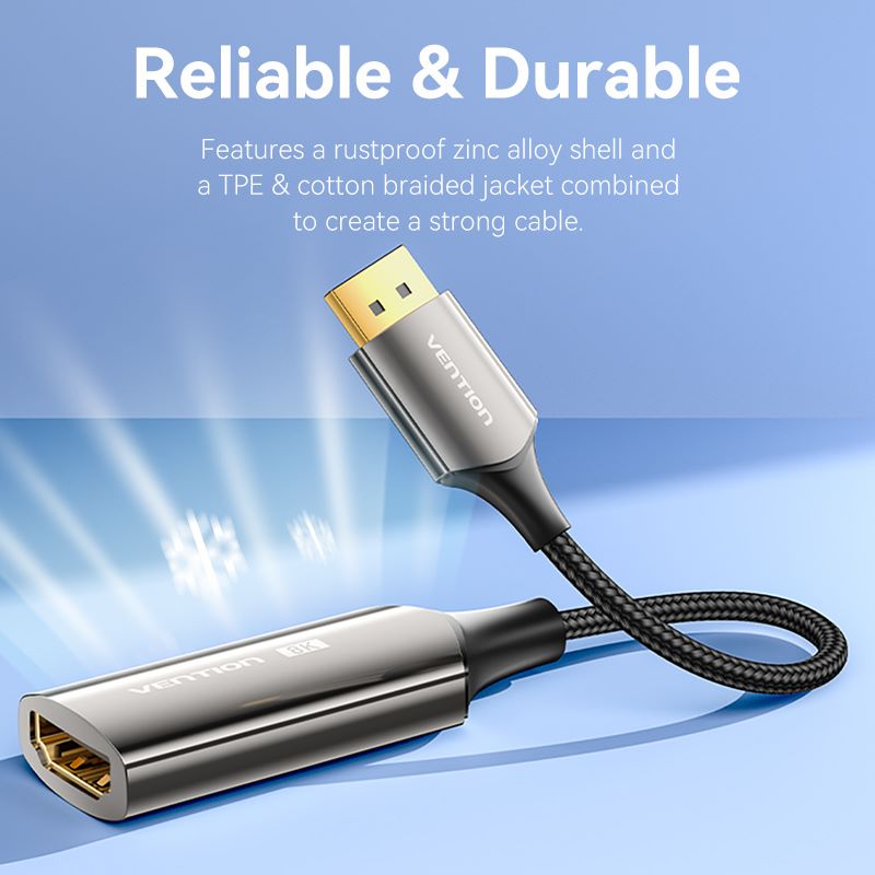 Vention Cotton Braided DP Male to HDMI™ Female 8K Converter 0.25M Black Zinc Alloy Type