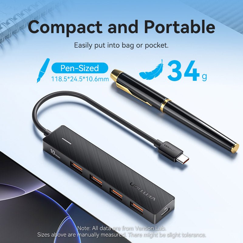 Vention USB-C to USB 3.2 Gen 2 Type-A x 4/PD 10G Hub 0.15M Black
