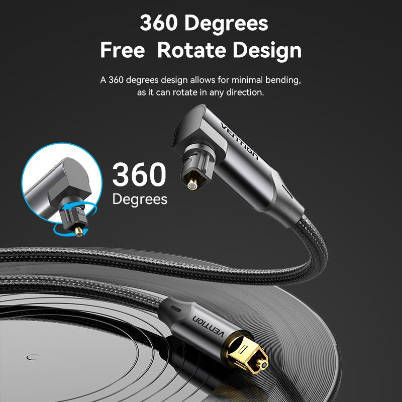 Vention 90-Degree Optical Audio Cable 0.5/1/1.5/2/3/5/10M Black Aluminum Alloy Type