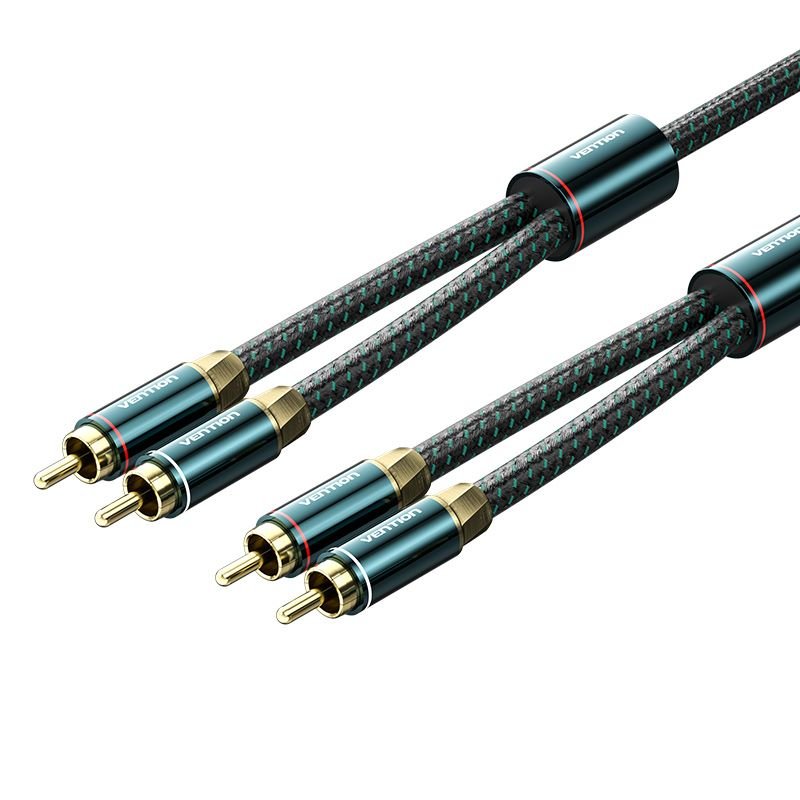 Vention Cotton Braided 2RCA Male to 2RCA Male Audio Cable 0.5/1/1.5/2/3/5/8/10M Green Copper Type