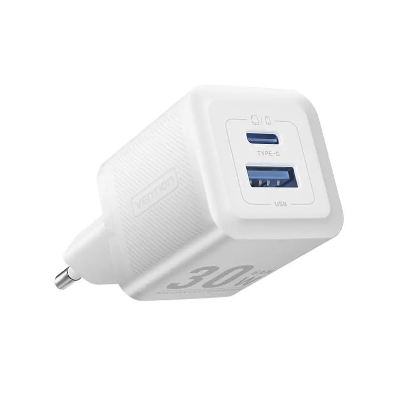 Vention 2-Port USB (C+A) GaN Charger (30W/30W) EU-Plug