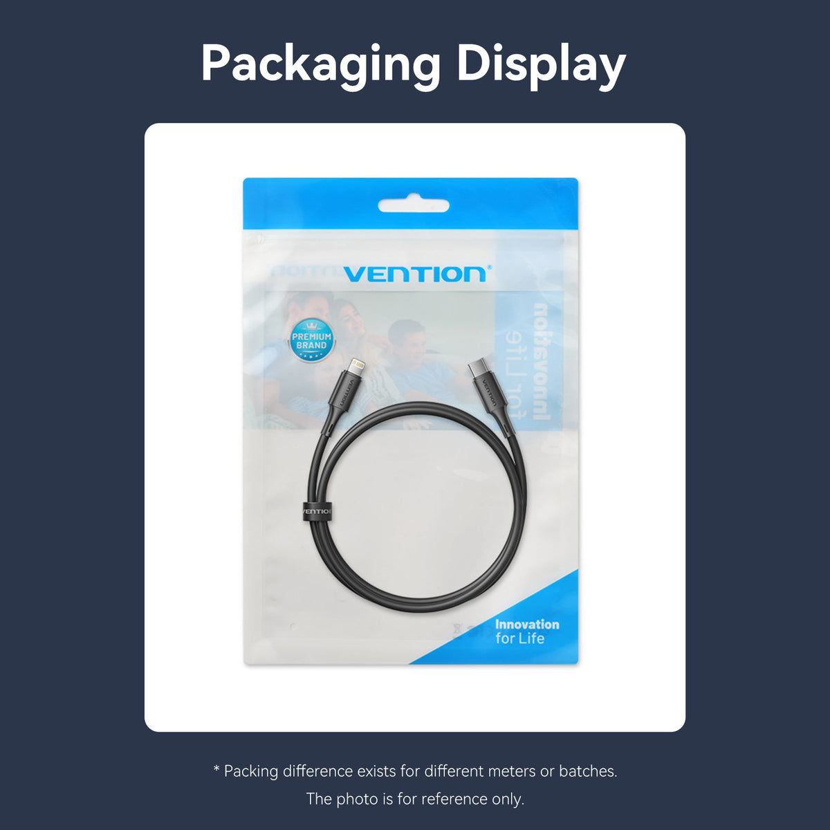 Vention USB 2.0 Type-C Male to Lightning Male 3A Cable Black PVC Type