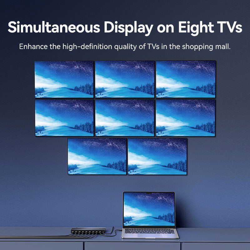 Vention 1-In & 8-Out HDMI™ Splitter 4K@60Hz Black Aluminum Alloy Type EU Standard