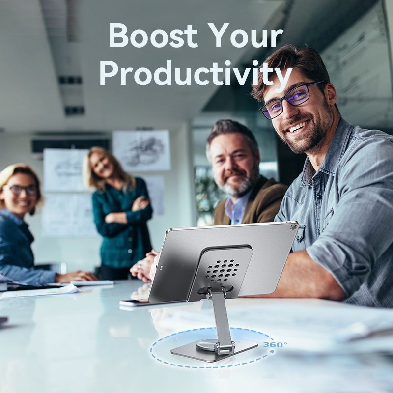Vention Articulating Desk Phone Stand with 360° Rotatable Base Gray Aluminium Alloy Type