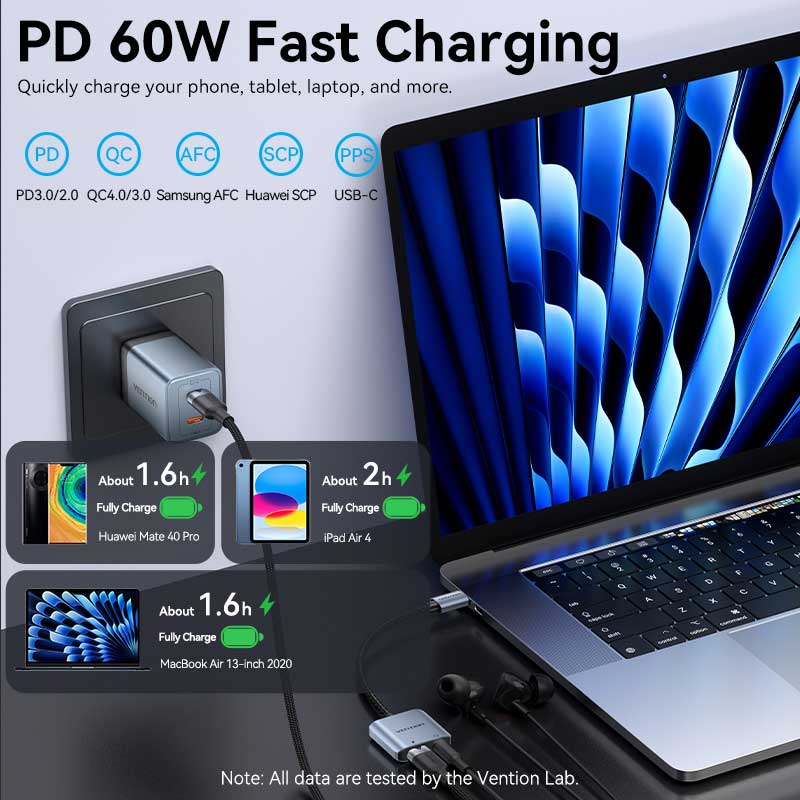 Vention USB-C Male to 3.5mm Female Audio Adapter with Fast Charging Port
