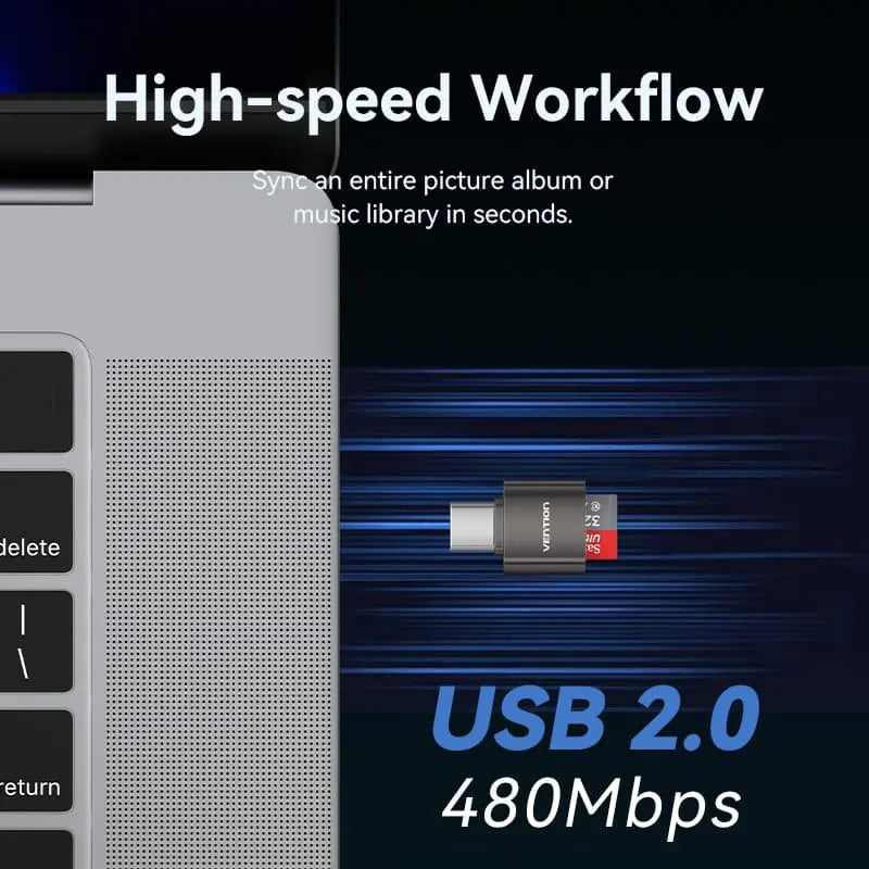 Vention USB 2.0 Type-C MicroSD Card Reader Gray Zinc Alloy Type