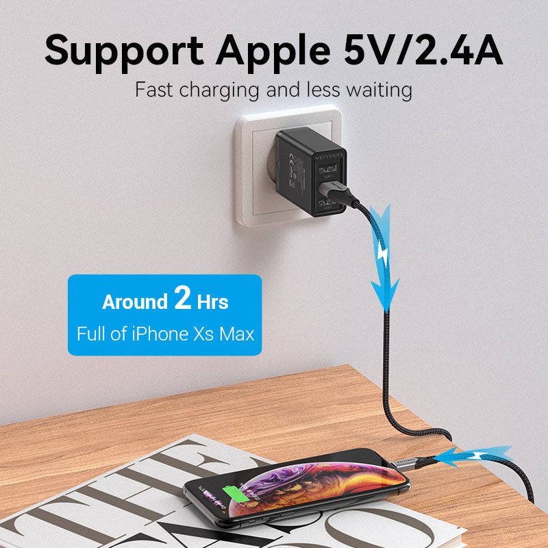 Vention 3-Port USB(A+A+A) Wall Charger(12W/12W/12W) EU-Plug