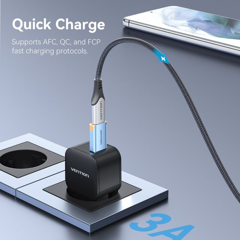 Vention USB 3.1 Type-A Male to USB-C Female Adapter with Lanyard Gray Aluminum Alloy Type