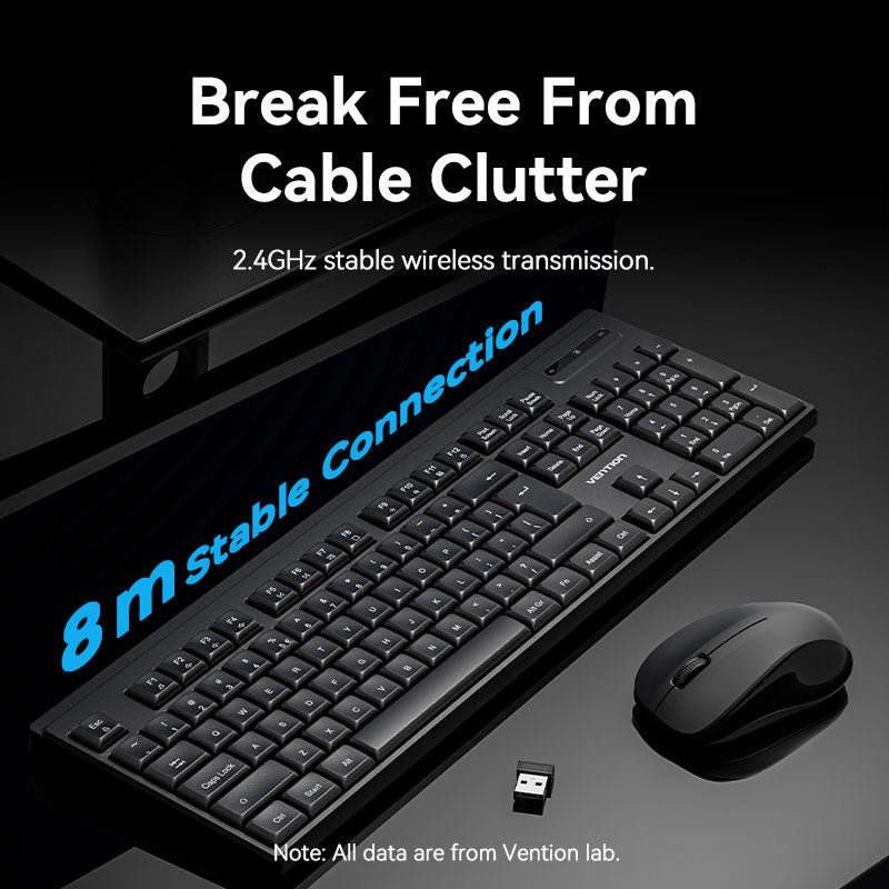 Vention Wireless Full-Sized Silent Keyboard and Mouse Combo Black Slim Type