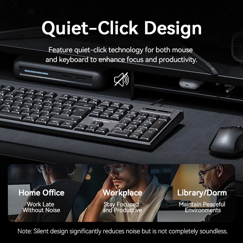 Vention USB Wired Full-Sized Silent Keyboard and Mouse Combo Black Slim Type