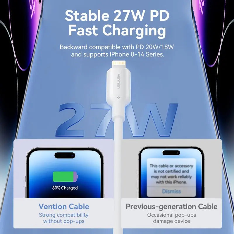 Vention USB 2.0 Type-C Male to Lightning Male 3A Cable PVC Type