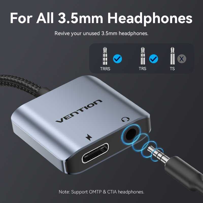 Vention USB-C Male to 3.5mm Female Audio Adapter with Fast Charging Port