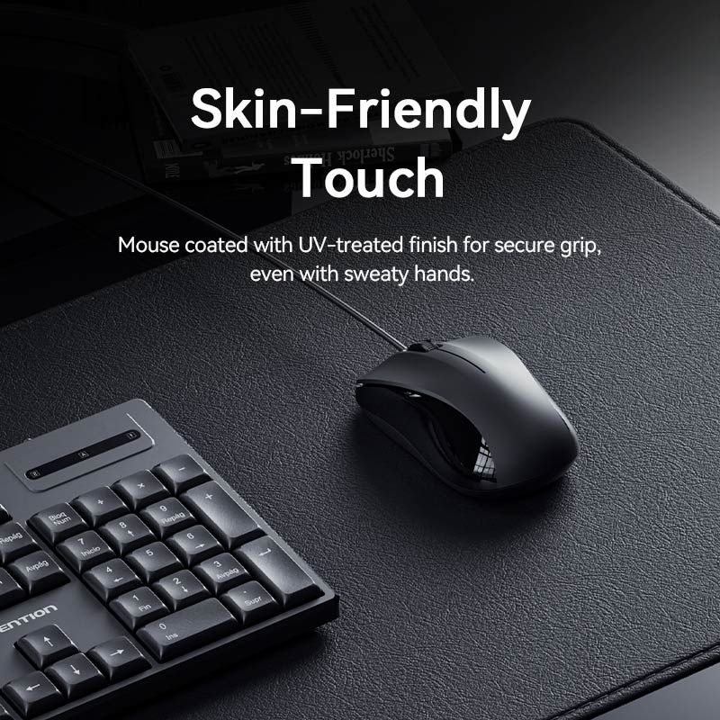 Vention USB Wired Full-Sized Silent Keyboard and Mouse Combo Black Slim Type - Spanish Layout
