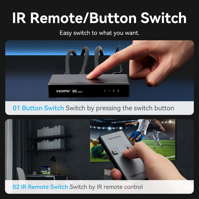 Vention 3 In 1 Out 8K HDMI™ Switcher Gray Aluminium Alloy Type