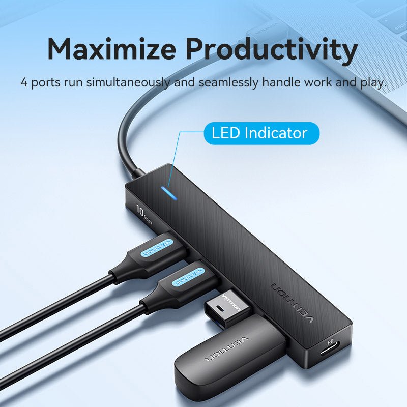 Vention USB-C to USB 3.2 Gen 2 Type-A x 4/PD 10G Hub 0.15M Black