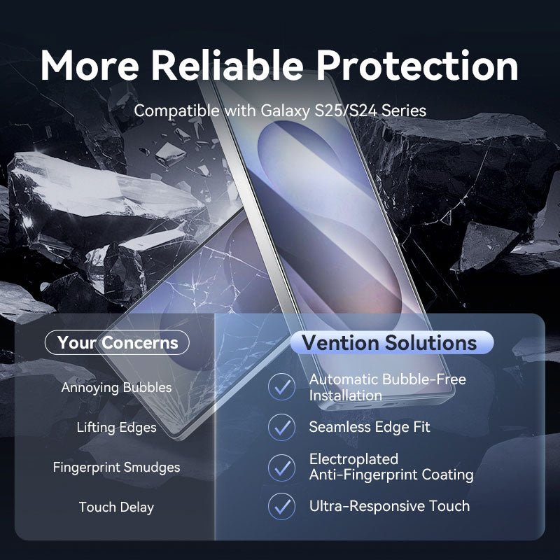 Vention HD Tempered Glass Screen Protector for Samsung Galaxy S25 6.2" with Dust-Free Installation Tool
