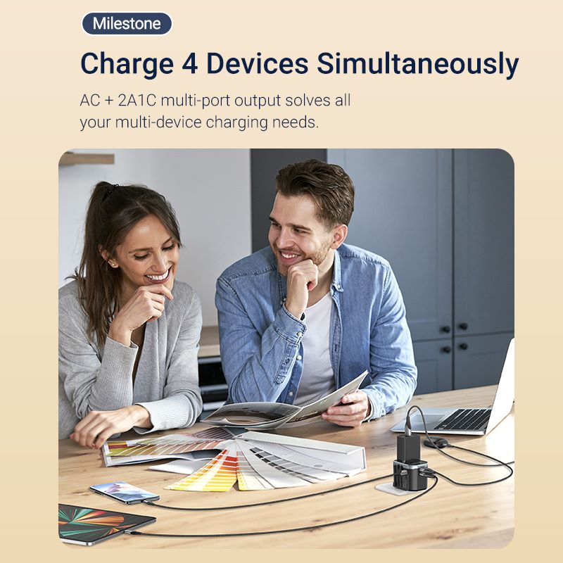 Vention 3-Port USB (C+C+A) Universal Travel Adapter (20W/18W/18W)