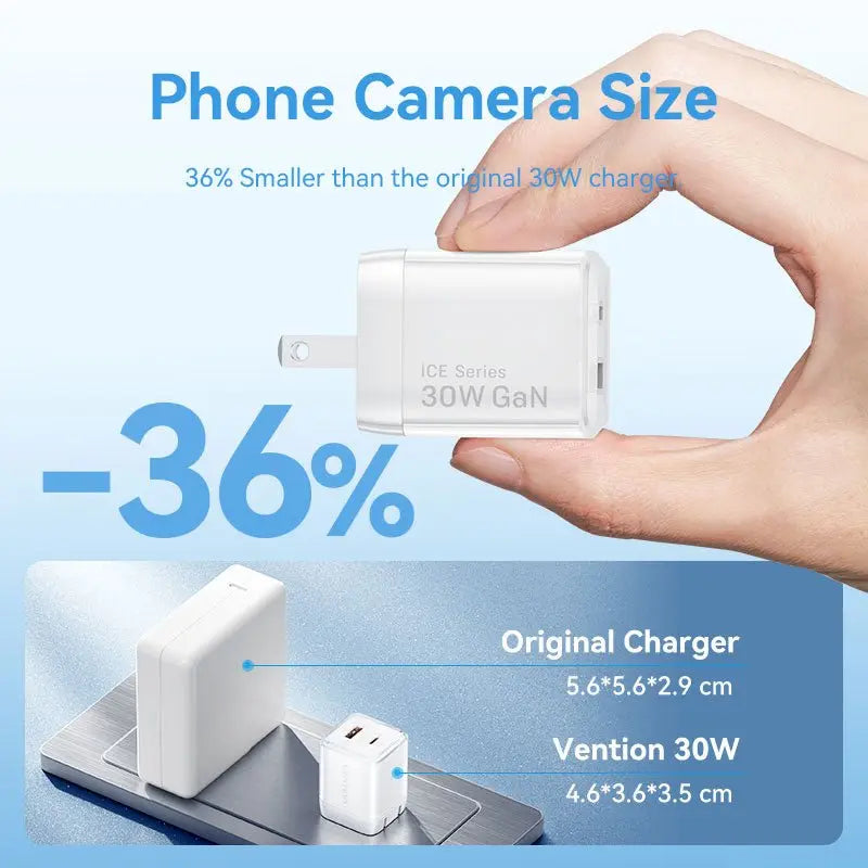 Vention 2-Port USB (C + A) GaN Charger (30W/30W) US-Plug