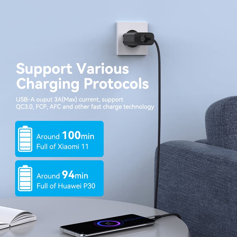 Vention 2-port USB(A+C) Wall Charger (18W+20W) EU-Plug Black