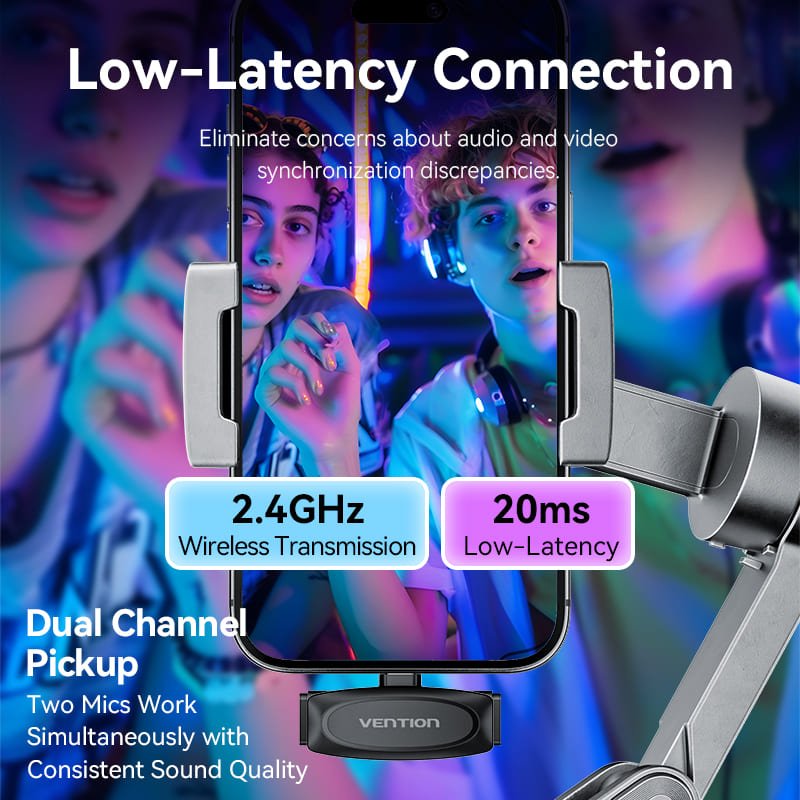 Vention USB-C 2-Pack Wireless Lavalier Microphone Black Type