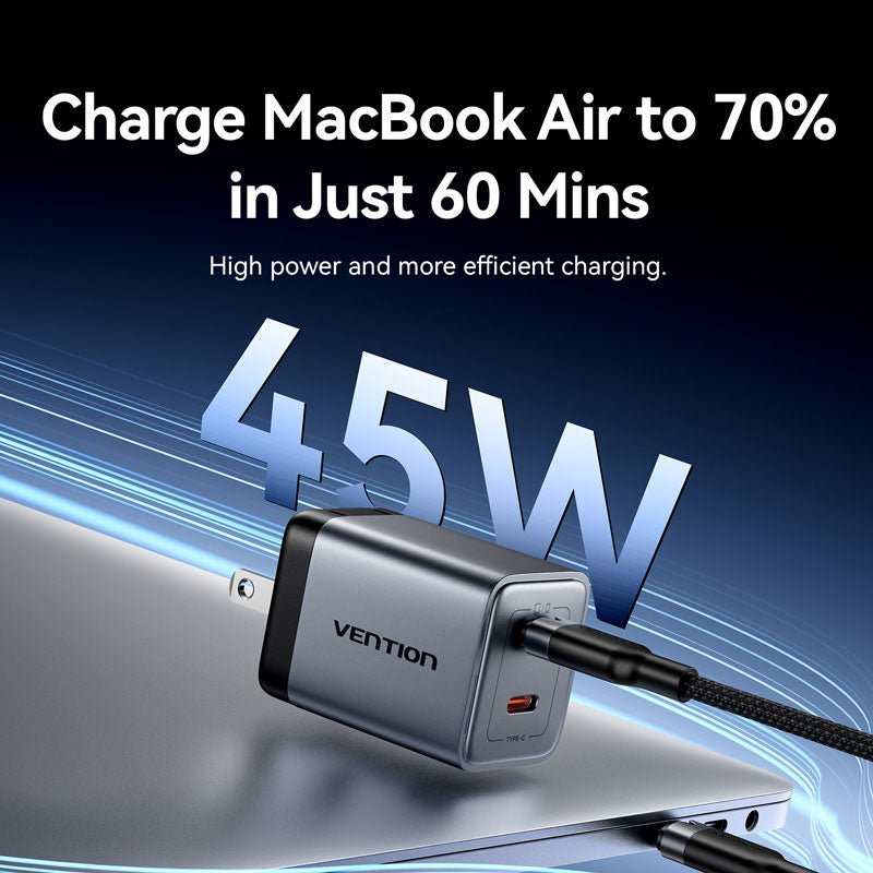 Vention 2-Port USB (C + C) GaN Charger (45W/45W) US-Plug Gray