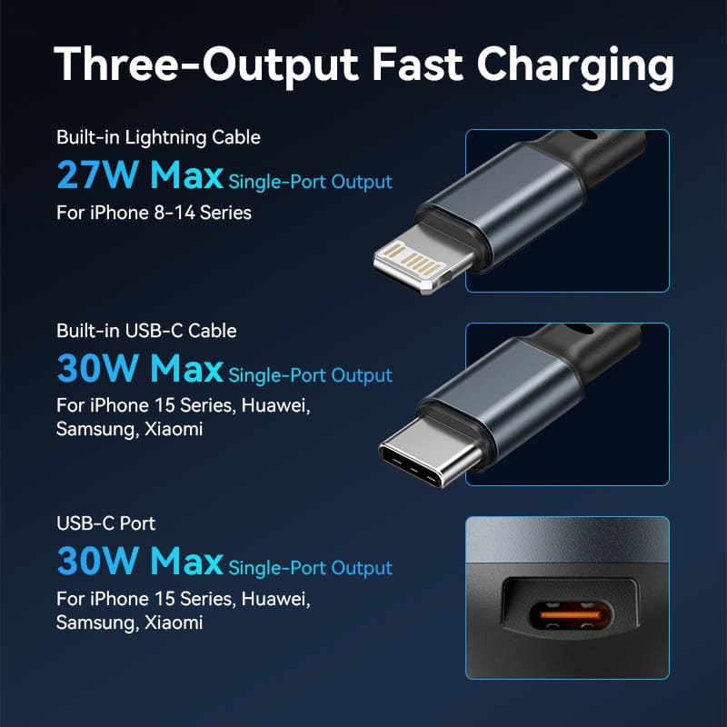 Vention Car Charger with Built-In Cable
