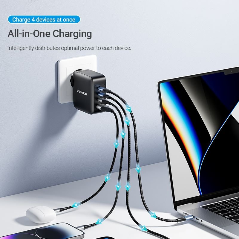 Vention 4-Port USB (C + C + C + A) GaN Charging Kit (140W/140W/30W/30W) EU-Plug