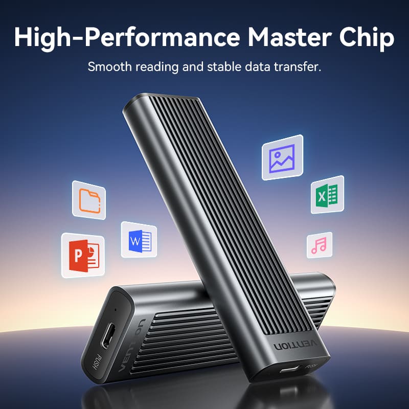 Vention M.2 NVMe & SATA SSD Enclosure (USB 3.2 Gen 2-C) with Heat Sink Gray Aluminum Alloy Type