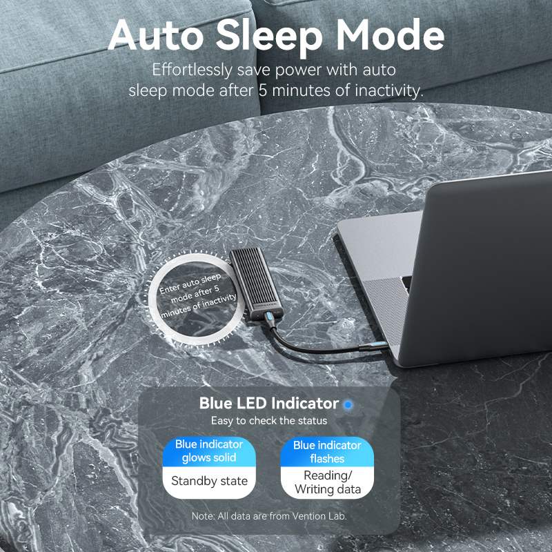 Vention M.2 NVMe SSD Enclosure (USB 3.1 Gen 2-C) with Heat Sink Gray Aluminum Alloy Type