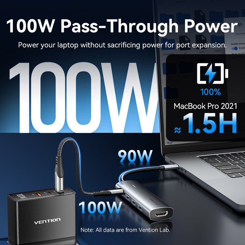 Vention USB-C to HDMI™/USB 3.0*3/PD Docking Station 0.15M Gray Aluminum Alloy Type