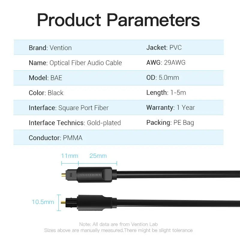 Vention Optical Fiber Audio Cable Black