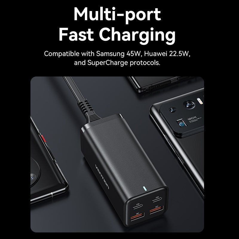 Vention 4-Port USB (C+C+A+A) GaN Charger (100W/100W/18W/18W) EU-Plug