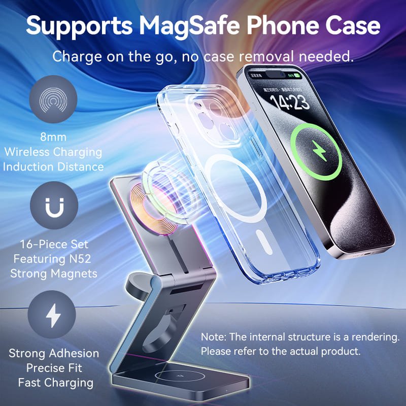 Vention 3‑in‑1 15W Wireless Charger Stand with MagSafe Gray