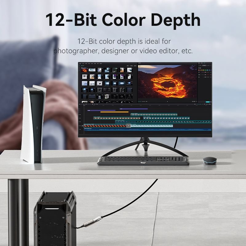 Vention Cotton Braided DP Male to HDMI™ Female 8K Converter 0.25M Black Zinc Alloy Type