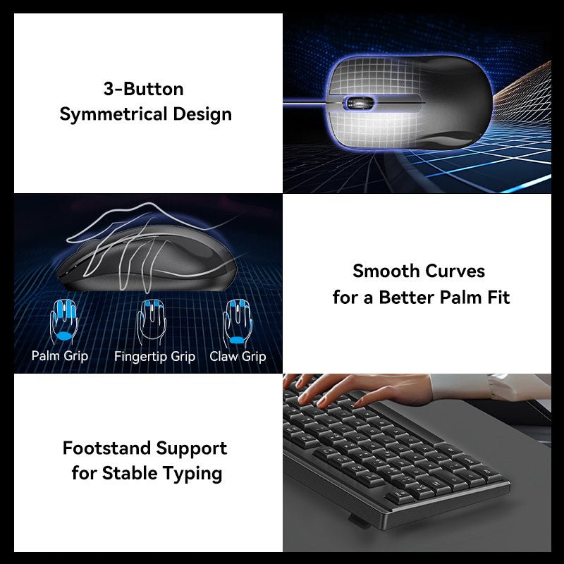 Vention USB Wired Full-Sized Silent Keyboard and Mouse Combo Black Slim Type - Spanish Layout