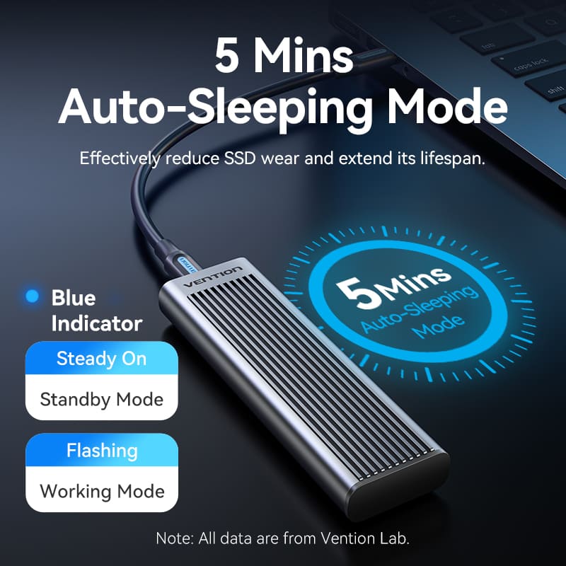 Vention M.2 NVMe & SATA SSD Enclosure (USB 3.2 Gen 2-C) with Heat Sink Gray Aluminum Alloy Type