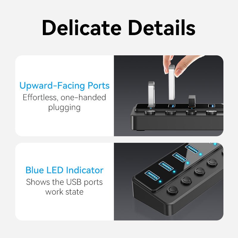 Vention 8-in-1 USB 3.0 Type-B Hub with Individual Power Switches
