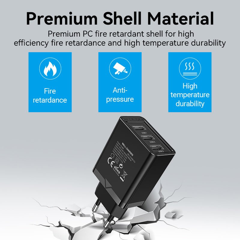 Vention 3-Port USB(A+A+A) Wall Charger(12W/12W/12W) EU-Plug
