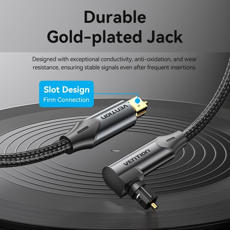 Vention 90-Degree Optical Audio Cable 0.5/1/1.5/2/3/5/10M Black Aluminum Alloy Type