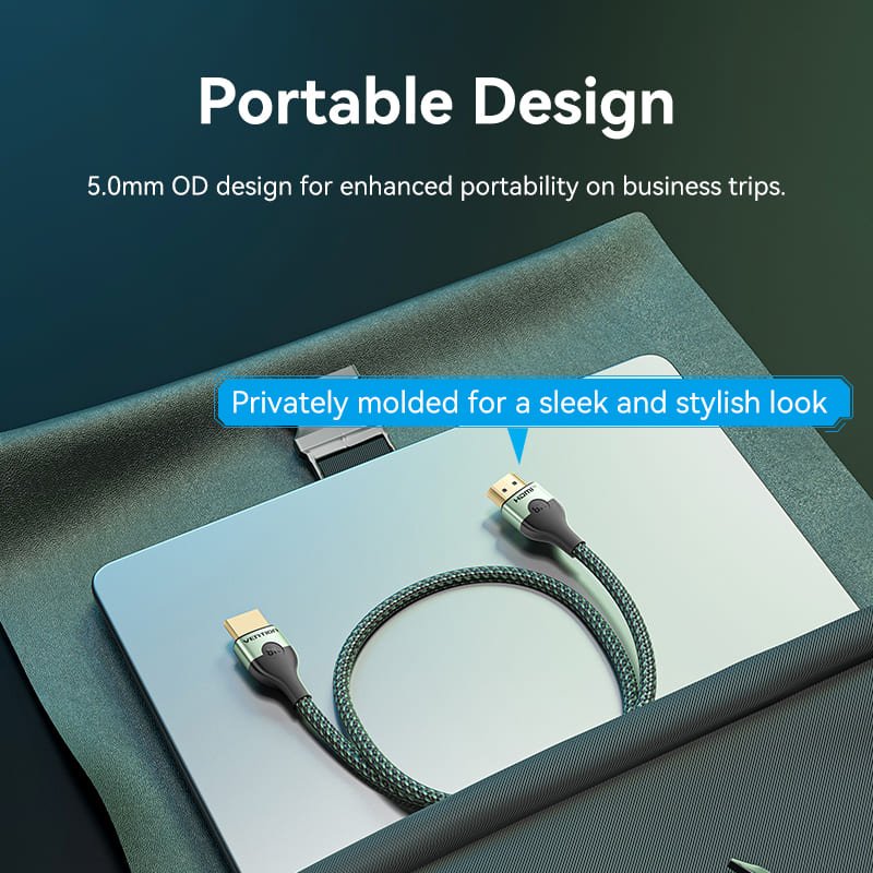 Vention Cotton Braided Ultra Thin HDMI™-A Male to Male HD Cable 8K Green Aluminum Alloy Type