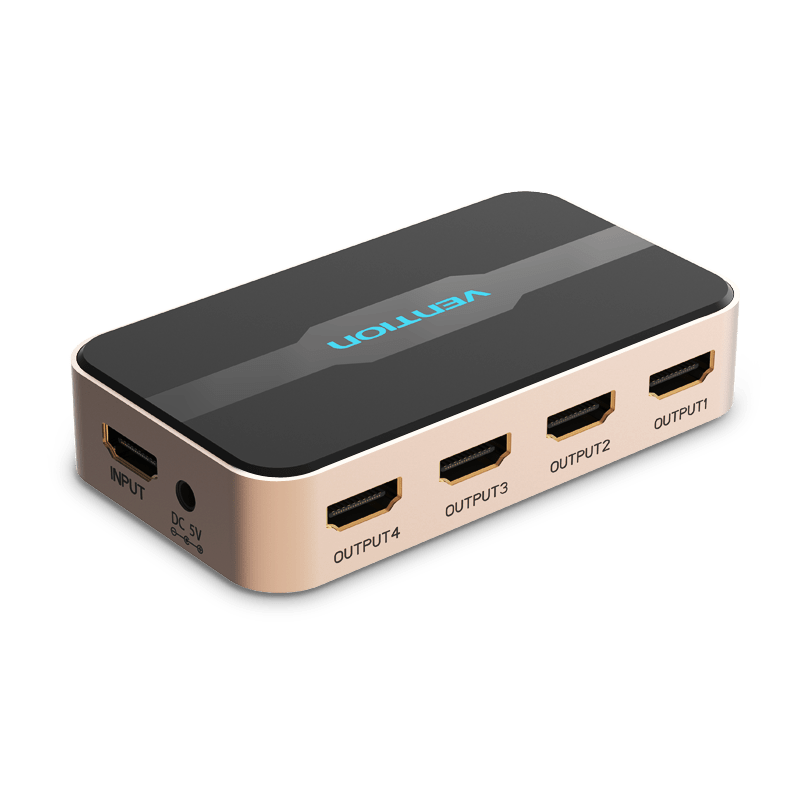 Vention 1 In 4 Out HDMI Splitter 4K@30Hz Gold Aluminum Alloy Type UK Standard