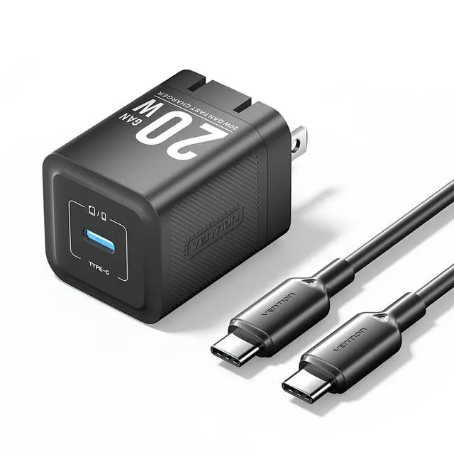 Vention 1-Port USB-C GaN Charger (20W) with USB-C to USB-C Cable (1M) US Plug