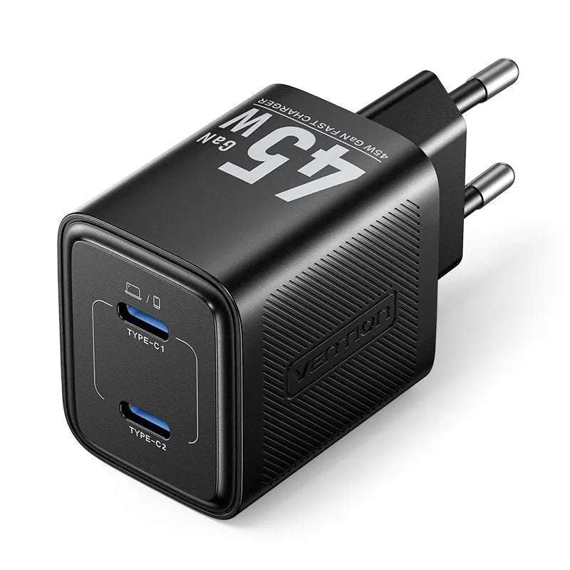 Vention 2-Port USB (C + C) GaN Charger (45W/45W) EU-Plug Black